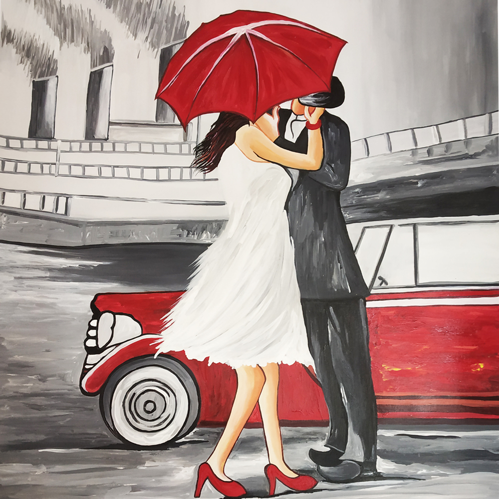 Love Couple Hand Made Painting (Black/Red) | Buy Wall Decor |